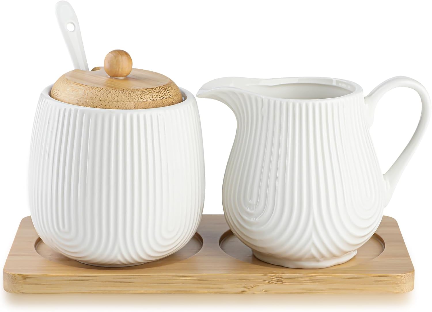 Ceramic Sugar and Creamer Set,10oz Sugar Bowl with Lid,8.5oz Cream Pitcher