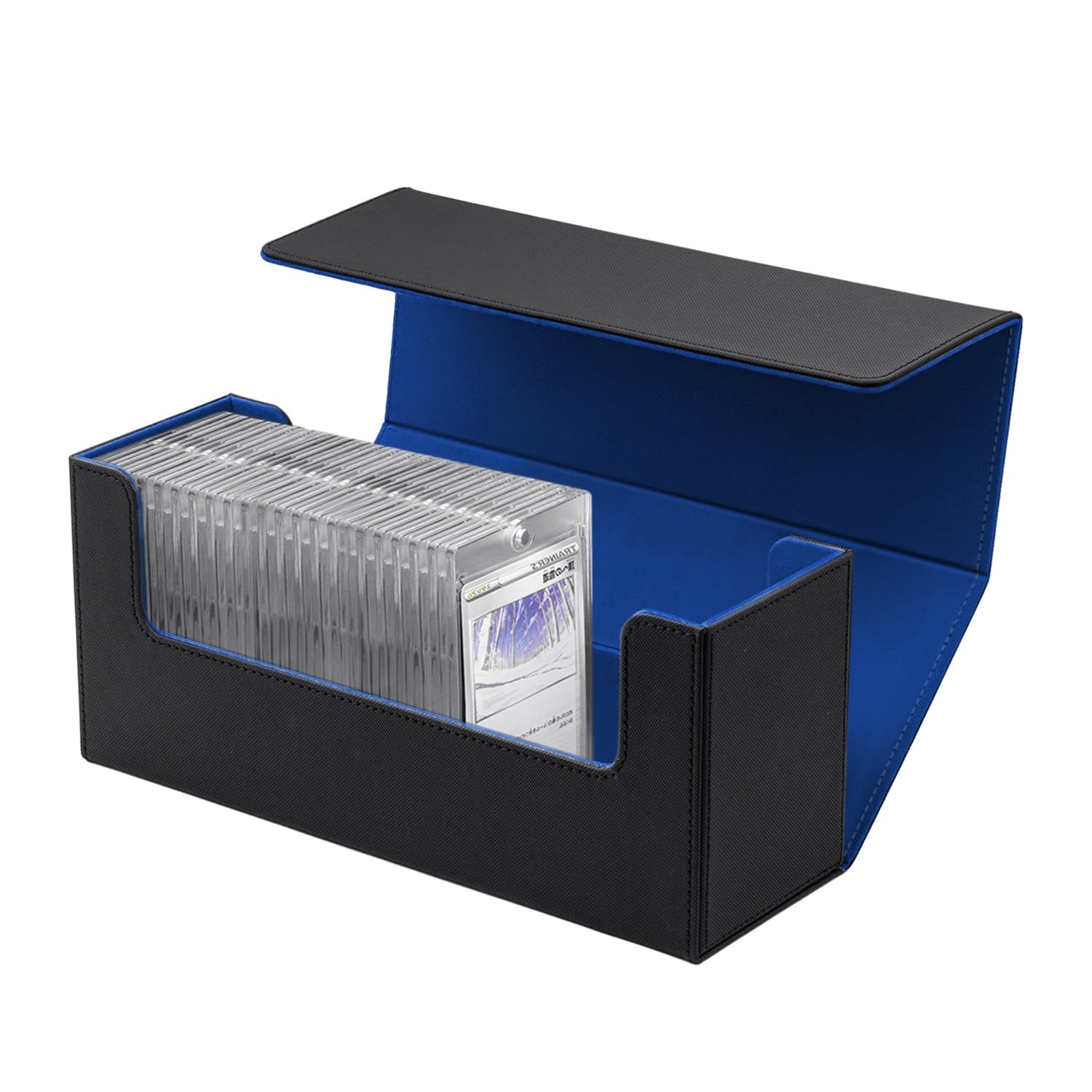 Tolesum Box Porta Mazzo per Carte MTG Capacità di 580+ NEW Carte Senza Maniche/35PT/130PT Magnetic Trading Card Holder, Magnetic Flip Deck Box per le Carte di Magic Commander TCG -Nero e Blu