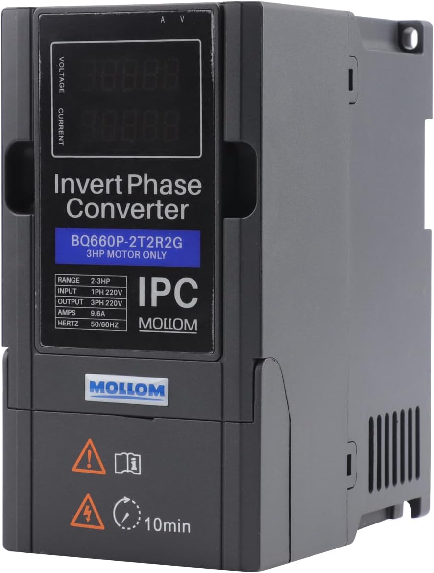 Mollom 2.2KW 220V Single to 3 Phase Invert Phase Converter-3HP 9.6A Input/Output IPC for 3PH Motor