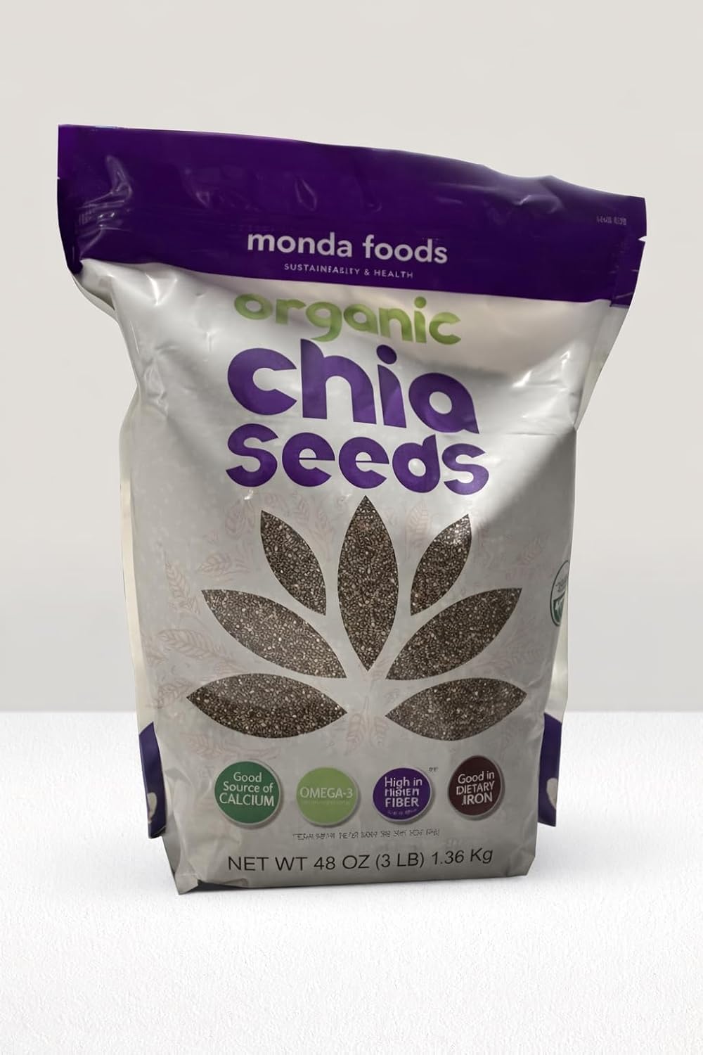 Organic Chia Seeds, 3 lb (48 oz) Each – Pack of 2 | High Fiber, Omega-3 Rich Superfood | Monda Foods