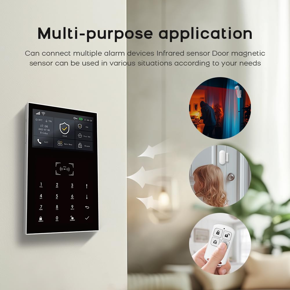 4G + WLAN Alarmanlage Haus, Smart Komplettsysteme mit APP, 120dB Sirene, 10 Stück: Tür- und Fenstersensoren, Bewegungsmeldern, Fernbedienung, Funktioniert mit Alexa