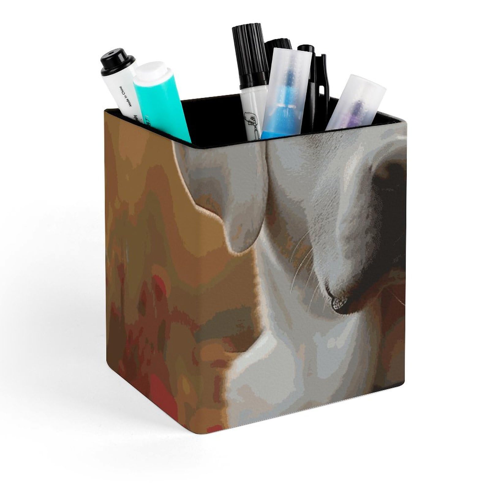 Porte-stylo carré en cuir labrador blanc 11x8cm pour rangement de bureau