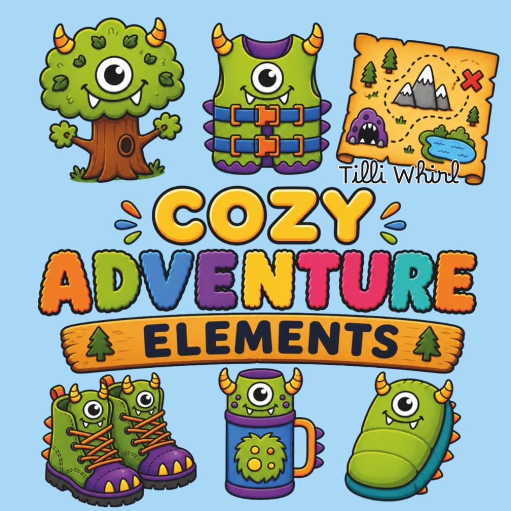Cozy Adventure Elements: Bold and Easy Monster Themed Adventure Coloring Book