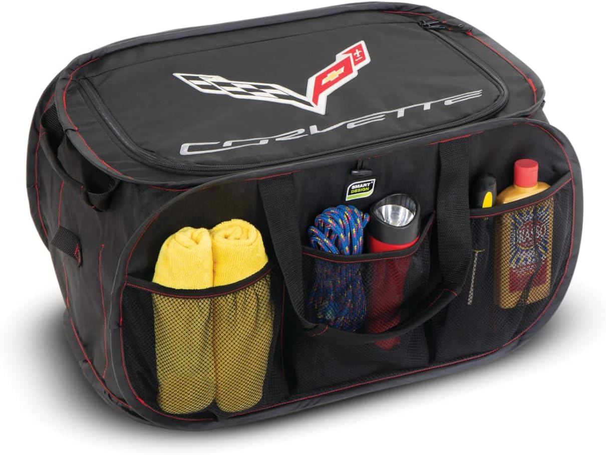 C7 Corvette Pop Up Trunk Organizer - Black - Trunk Organization Caddy with Embroidered Logo 2014-2019 Corvettes