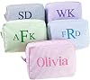 Bulk Custom Seersucker Monogram Makeup Bag with Name, Personalized Toiletry Cosmetic Bag, Large Capacity Cotton Pouch, Graduation Gifts for Girls, Wedding Gifts for Women Bridesmaid, Custom Text