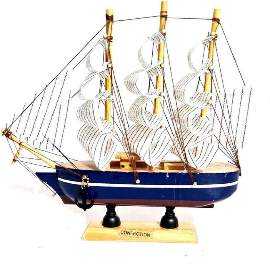 Sailing Ship Model Decor, Wooden Miniature Sailing Boat Model Handmade Vintage Nautical Sail Ship Inch for Tabletop Ornament, Ocean Theme and Home Decor