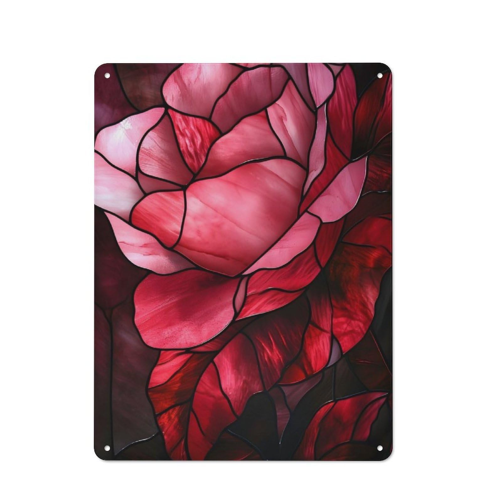 Junmoney Pink Roses Stained Glass Tin Wall Plaque 40X30cm With For Garage Or Workshop, For An Autumn Wall Display In Garage And Workshop