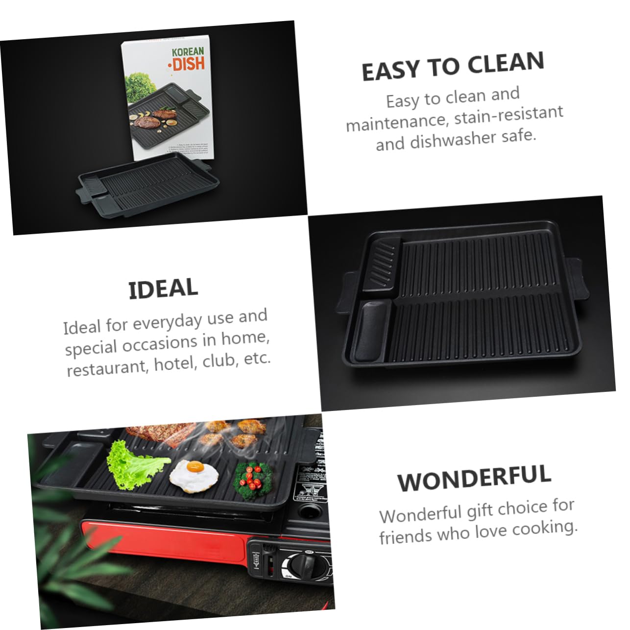 1pezzi Piastra Barbecue Teglia Rettangolare Antiaderente per Bistecche Manzo da Esterno Durevole e Facile da Trasportare per Cucinare su Gas Portatile