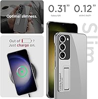 Vista 6 de Miimall Funda delgada para Galaxy S24 con soporte, protector completo elevado de cámara de policarbonato duro, transparente, antiamarillos, delgada