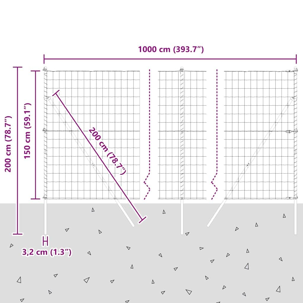 vidaXL Anclaje de Suelo para Valla Euro 10 x 1,5 m Gris Malla | Hecha para durar, con una estructura fuerte que aguanta climas difíciles, Protege del sol y es impermeable,