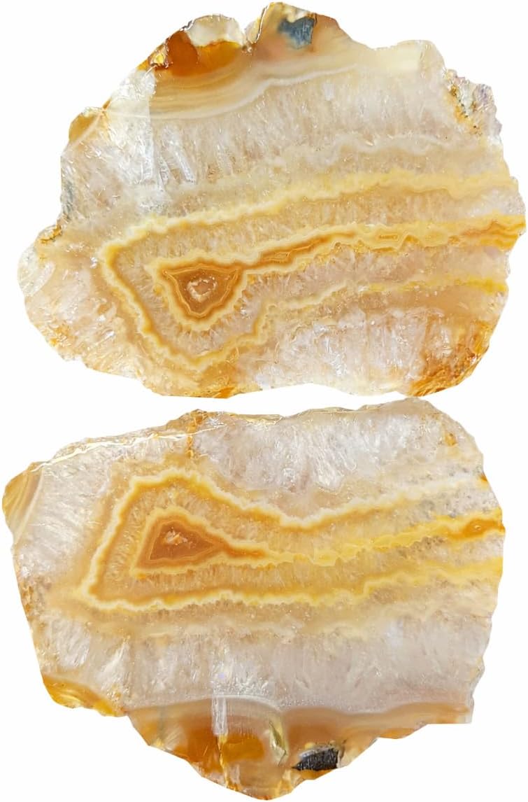 Golden Yellow Lace Agate Pair • Natural Banded Agate Slice • Calming & Grounding Crystal
