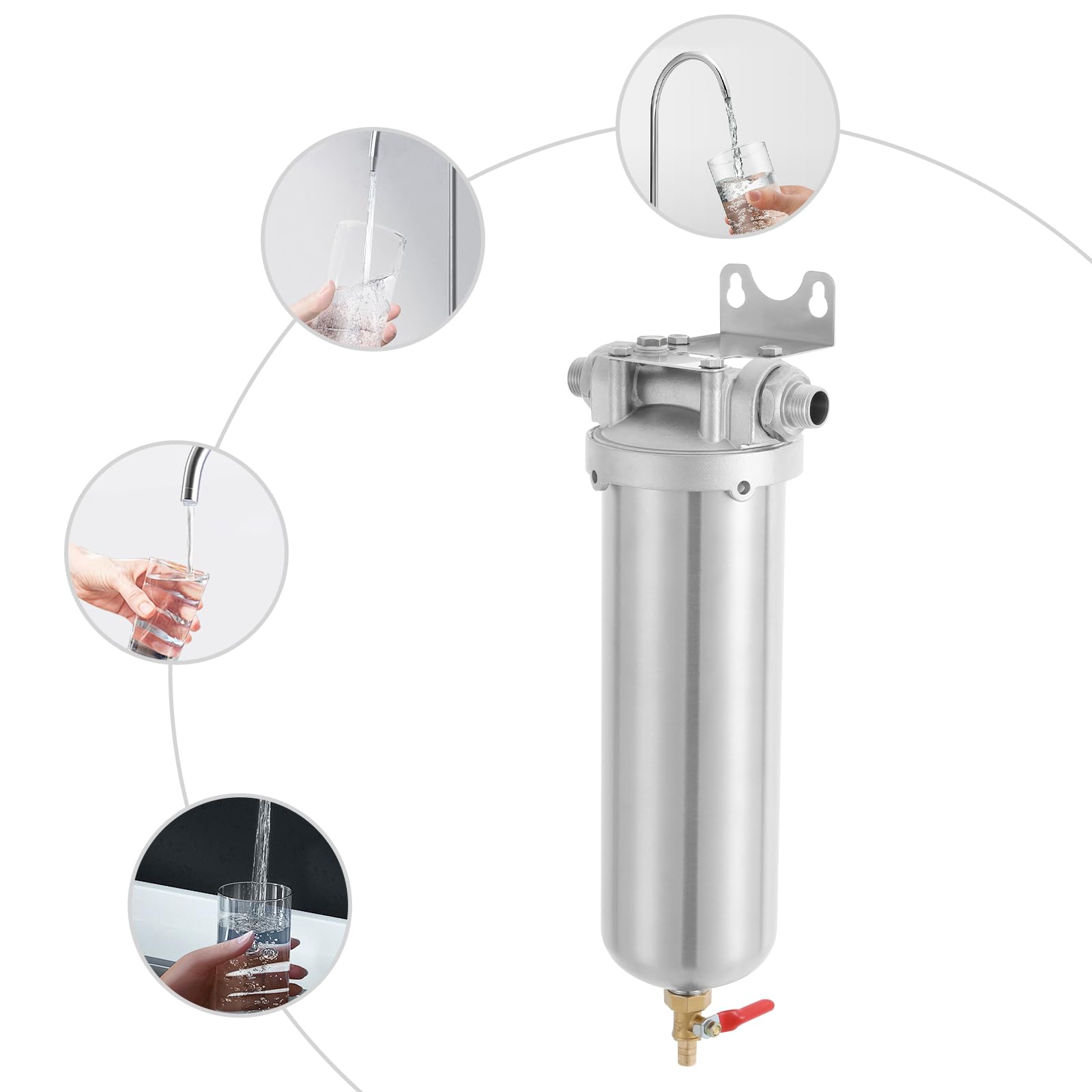 Edelstahl Wasserfilter, Wasserfiltergehäuse Wasserfilter Große Patrone Trinkwasser Filtersystem, Einkopf Edelstahl Wasserhahn Wasserfilter