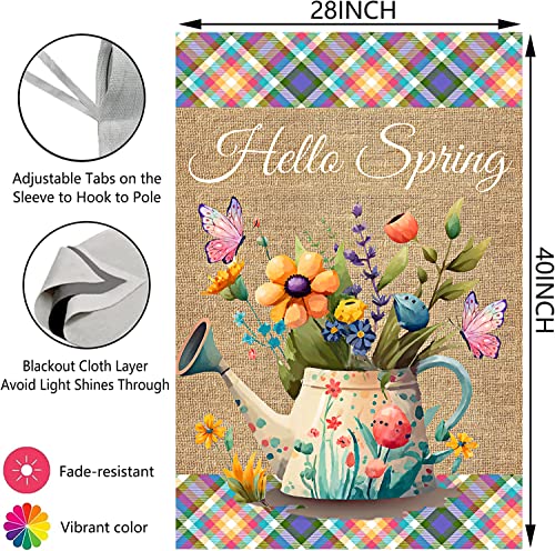 Surfapans Hello Spring Floral House Flag 28X40 Inch Double Sided Outside Burlap Butterfly Watering Can Large Yard Outdoor Flags Seasonal Holiday Decoration #TOP5