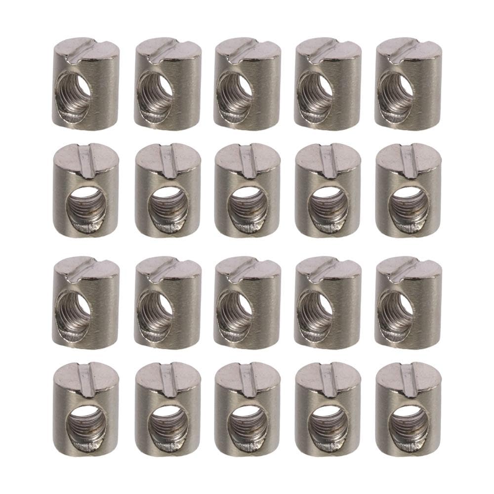 HOBBYIN 20pcs M6*12 Nickel-Plated Cross Hole Nut for Furniture Cabinet Children's Bed Hammer Nut, Cross Dowels, Barrel Nuts