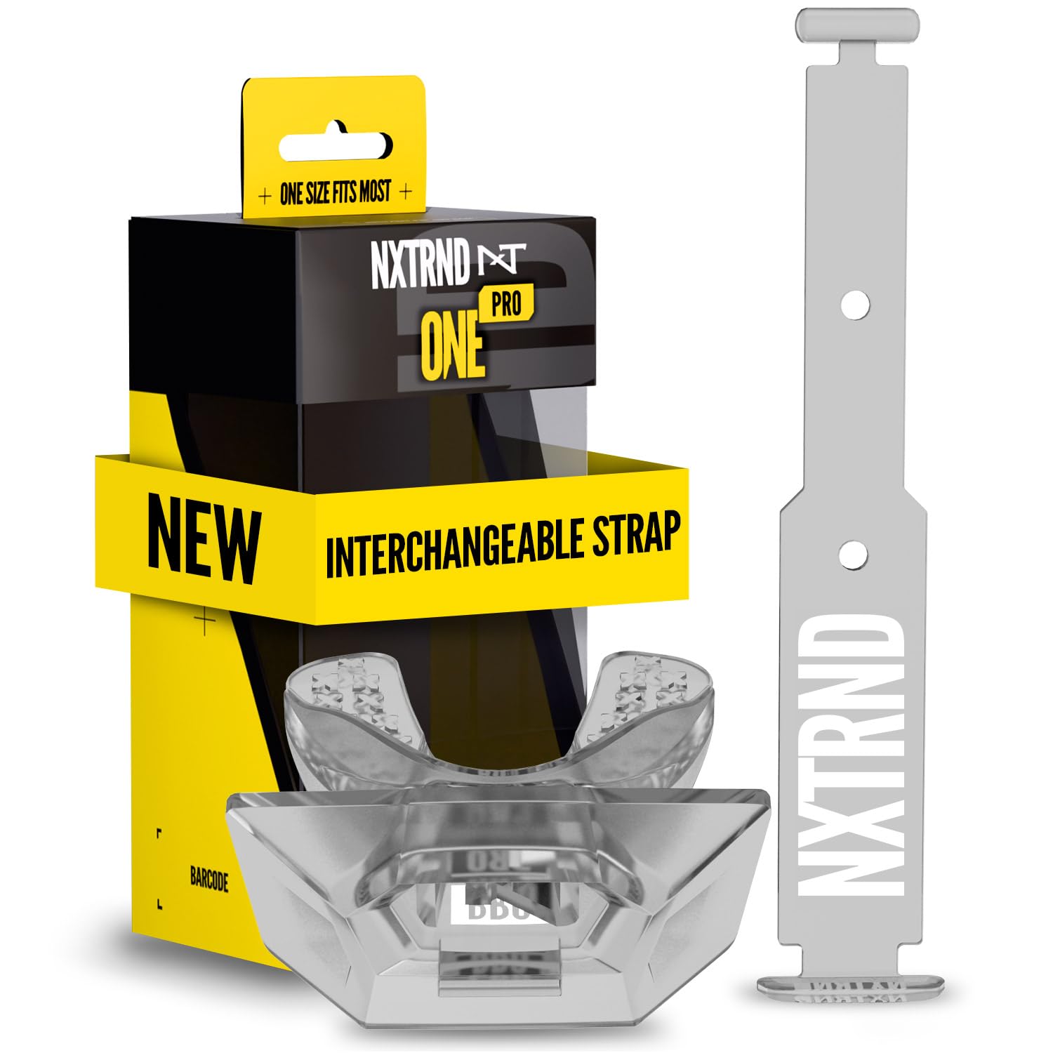Nxtrnd One Pro Football Mouth Guard, Interchangeable Strap, Fits Adult & Youth (Transparent)