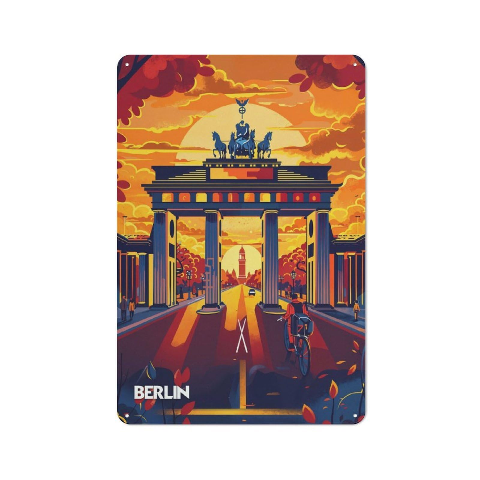 Junmoney Berlin Sunset Retro Metal Sign 30X20cm, Old Fashioned Retro Room Decor For Living Room, Hallway, Kitchen Or Cafe