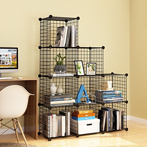 Kousi 14"X14" Wire Cube Storage, Metal Grid Organizer, 9-Cube Modular Shelving Unit, Stackable Bookcase, Ideal For Living Room, Bedroom, Office, Garage #TOP2
