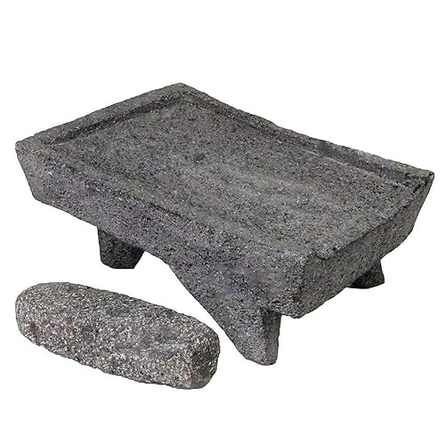 Miniatura 1 de Thaweesuk Shop Metate Mortar &amp; Pestle 14" Molcajete Lavastone Aztec Mayan Toltec Volcanic Rock Metate 14"x11"x7.5", Metlapil 9.5"x2.5"x2.5" of Set