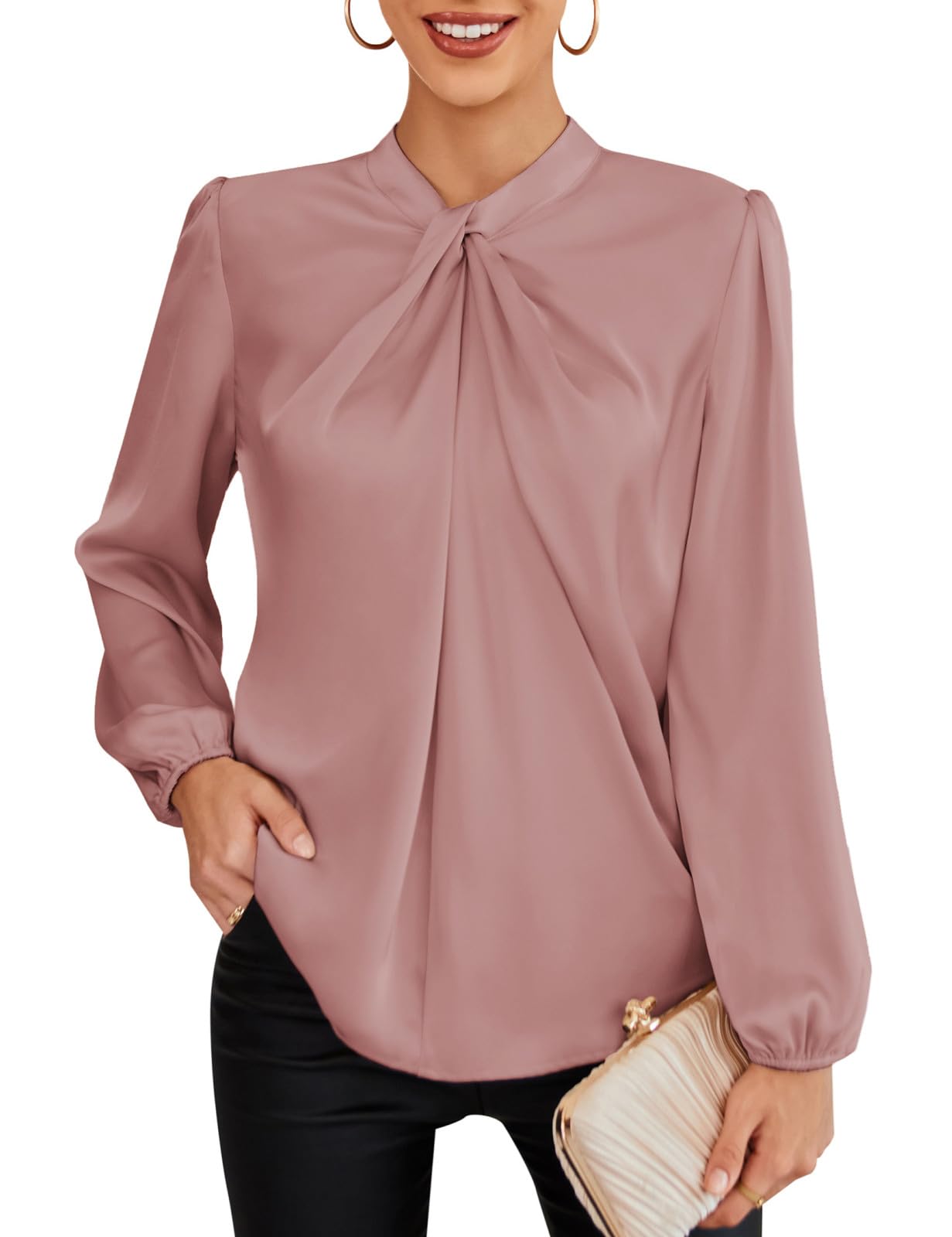 GRACE KARIN Blusa Elegante Donna Maniche Lunghe Tinta Unita con Bottoni Scollo a V da Ufficio Casual