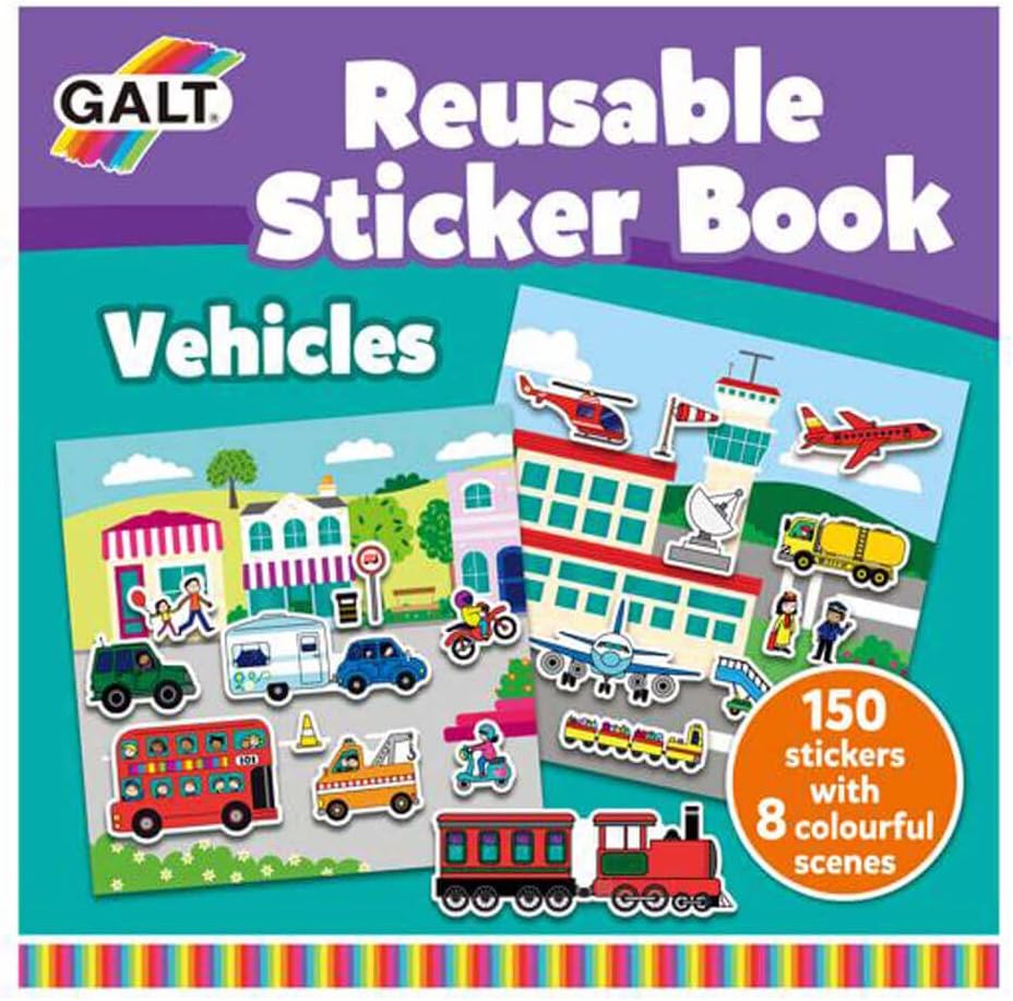 Galt Toys, Reusable Sticker Book - Vehicles, Sticker Books, Ages 3 Years Plus