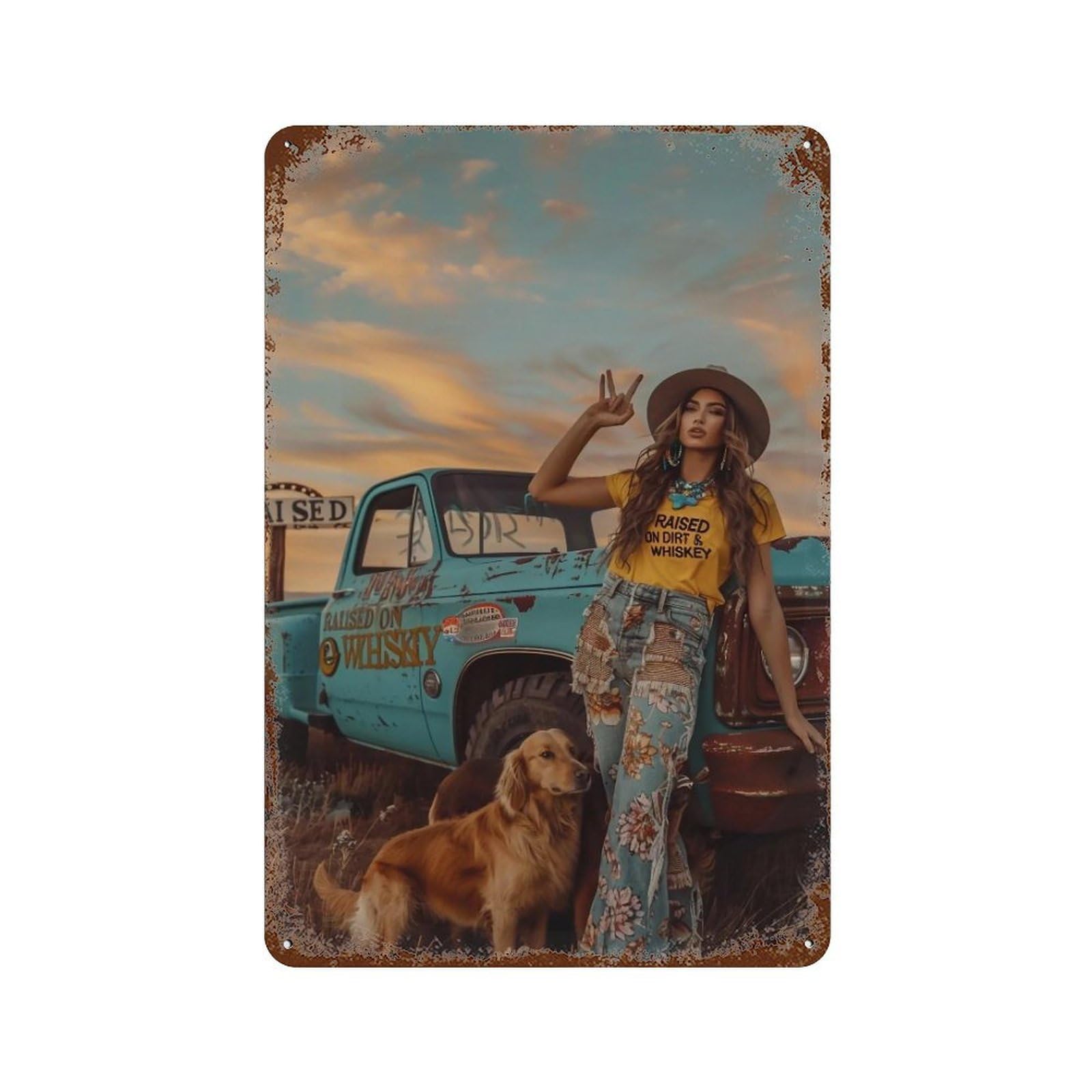 FHUYEURHRY Bohemian Western Cowgirl 02 Wall Decor Retro Iron Vintage Art Metal Tin Sign Poster Modern Home Cofffee Club Art Bar Shop Decorations Style 30x20cm