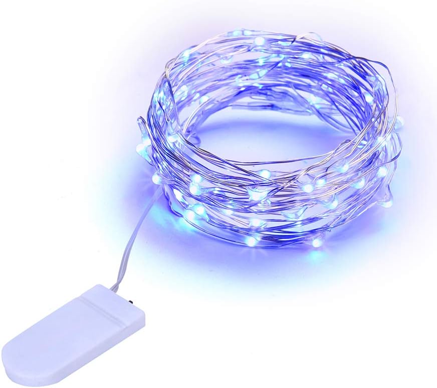 LEDIKON 12 Pack Light Blue Fairy Lights Battery Operated,3.3ft 20Led Firefly Lights,Waterproof Led String Lights,Mini Silver Wire Fairy Lights for Costume Wedding Party Jars Halloween Christmas