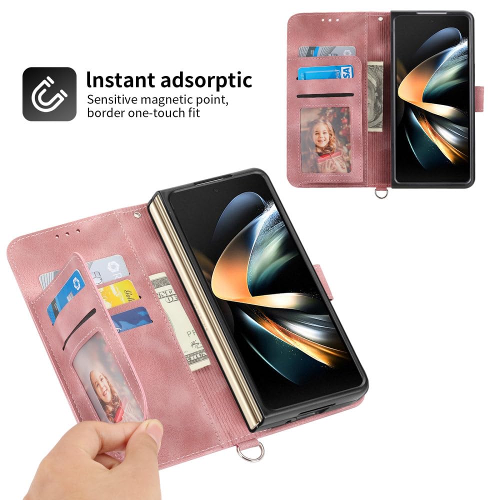 Custodia protettiva con cerniera per cordino a tracolla per Samsung Galaxy Z Fold 5 4 3 Fold5 Fold4 Fold3 5G Porta carte di credito Custodia in pelle, Nero, Per Galaxy Z Fold4