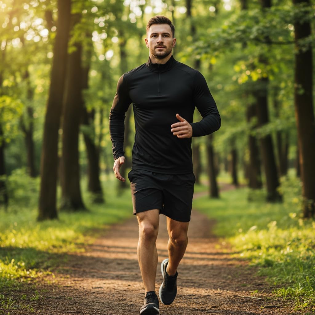 Men's Quarter Zip Pullover, Long Sleeve Athletic Performance Shirt, Mock Neck,Solid Basic t-Shirt - Image 5