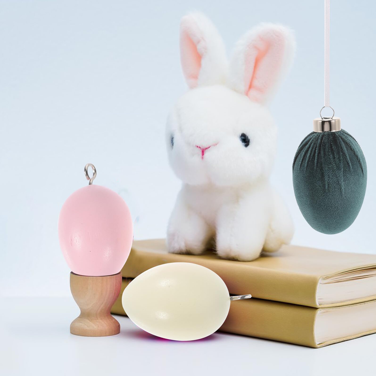BESTYASH 12 Stück Ostereier Dekoration aus Kunststoff und Velours für Osterfeier mit Großer Auswahl an Farben und Festlichem Design zum Aufhängen