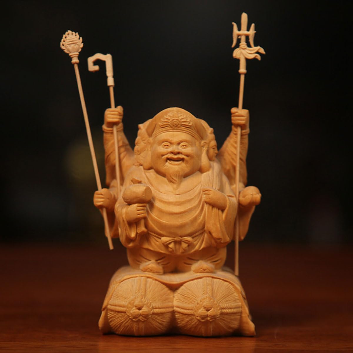 Amazon｜『三面大黒天』木製 七福神 大黒天 木彫りの仏像 金運開運祈願