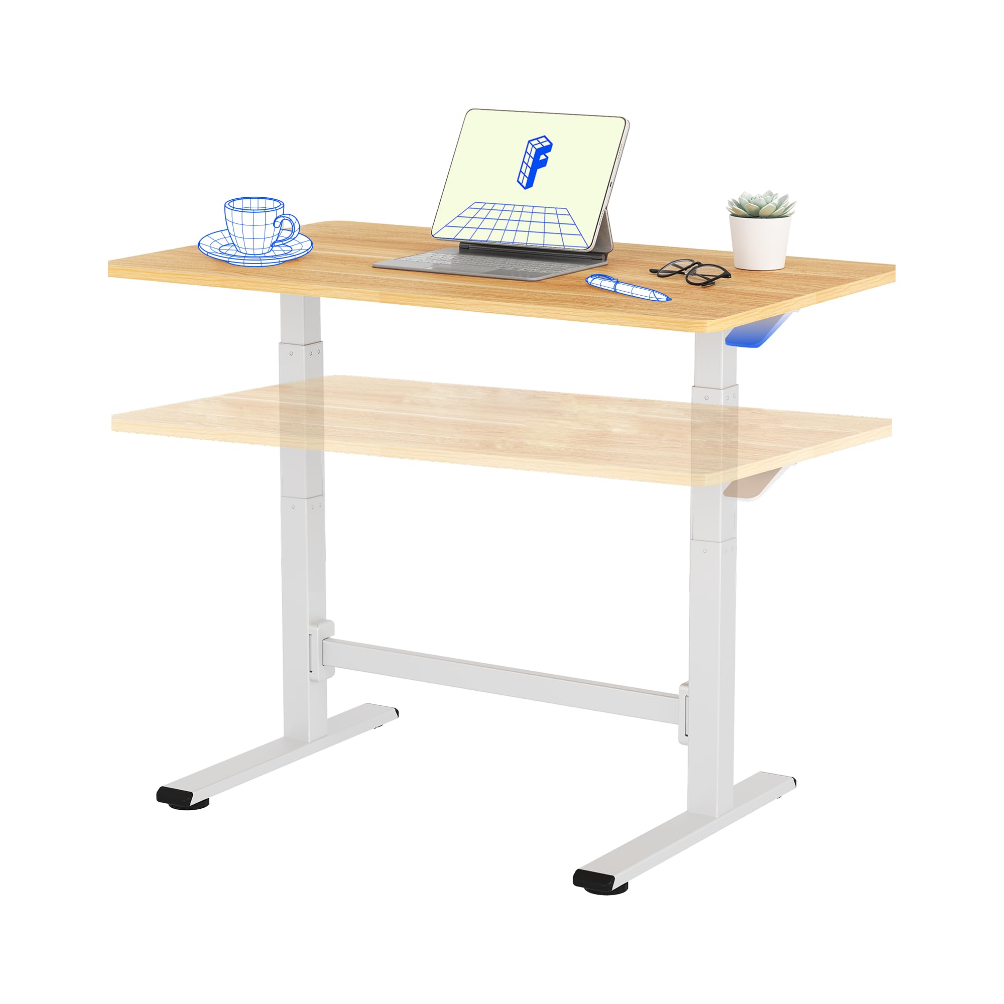 FLEXISPOT No-Electric Pneumatic Standing Desk with Wheels, Height Adjustable Rolling Laptop Table, Mobile Bedside Workstation, 100×60 cm Maple