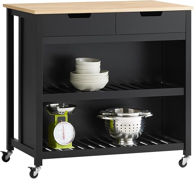 SoBuy® FKW74-SCH, Kitchen Storage Trolley Kitchen Storage Shelf Kitchen Breakfast Dining Bar Table, Black & Natural