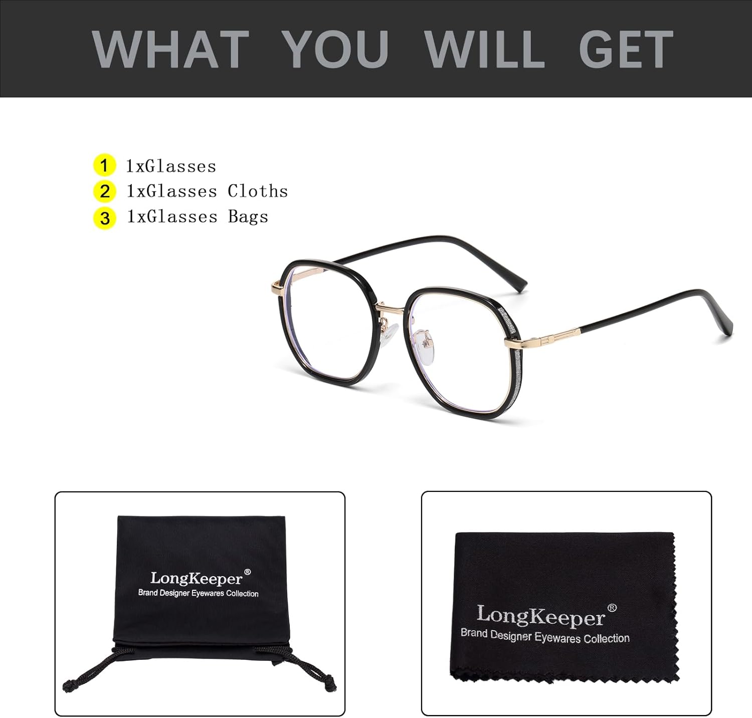 Long Keeper Blue Light Blocking Glasses Women Bling Polygon Anti Blue Light Computer Gaming Eyeglasses Retro Round Glasses - Image 7