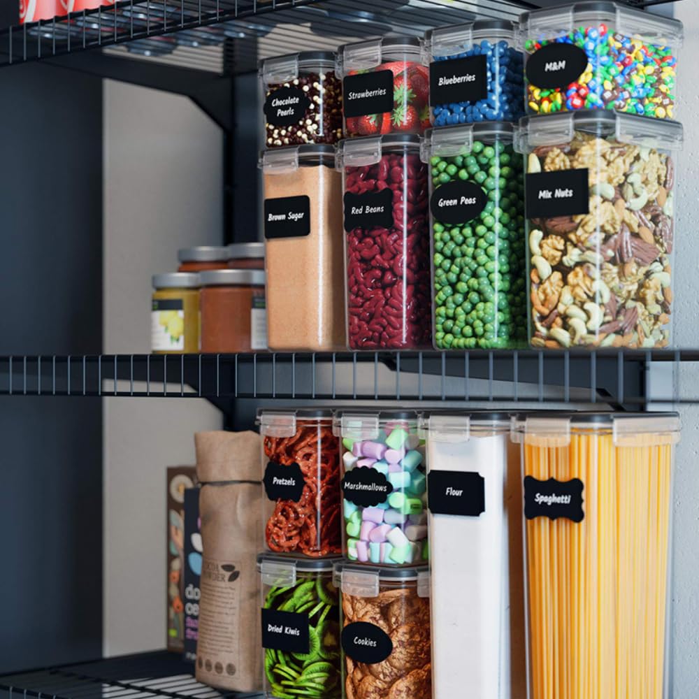 POSH Tarros de almacenamiento con tapa herméticos, sin BPA, juego de 24 recipientes de almacenamiento, cajas de almacenamiento de cocina para especias, azúcar, harina, organizador de cocina, con
