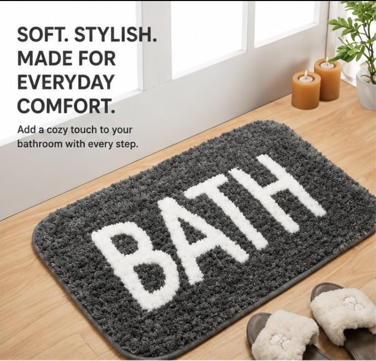 Image of Set of 2 Micro Anti Skid Bath Mat for Home Kitchen, Office, Water Absorbent Machine Washable and Quick Dry Luxury Mats for Bathroom, Kitchen, Entrance. (Grey)