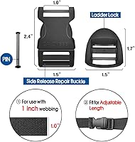 Vista 5 de Hebilla de liberación lateral rápida de 1 pulgada, clip ajustable sin costura, reemplazo de plástico para correas de nailon, cinturón de mochila 1