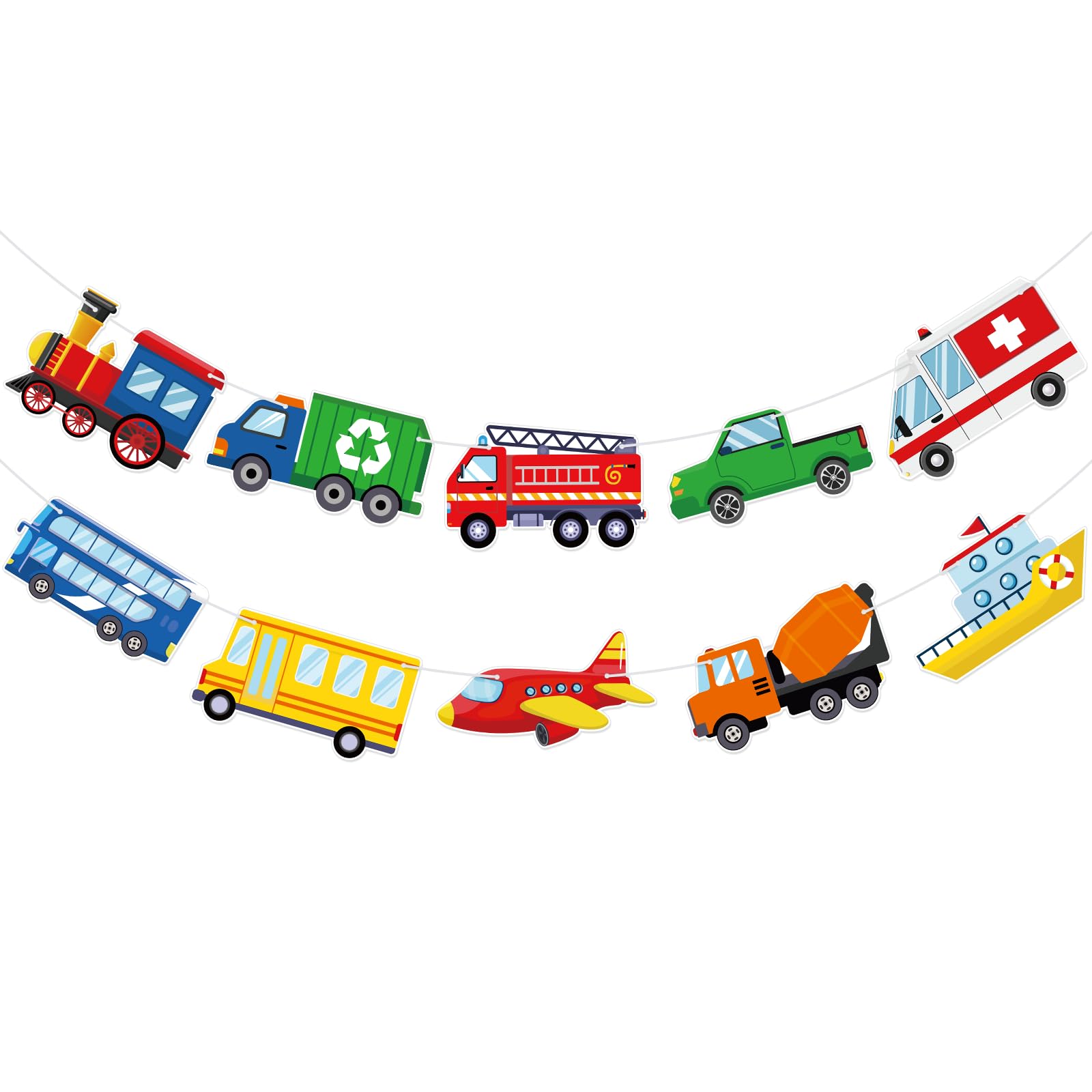 Hooqict Happy Birthday Banner Transportation Birthday Decorations Car Train Truck Bus Plane Ship Traffic Party Banner Garland Sign for Kids Boys 1st 2nd 3rd Transportation Vehicle Theme Birthday Party Supplies