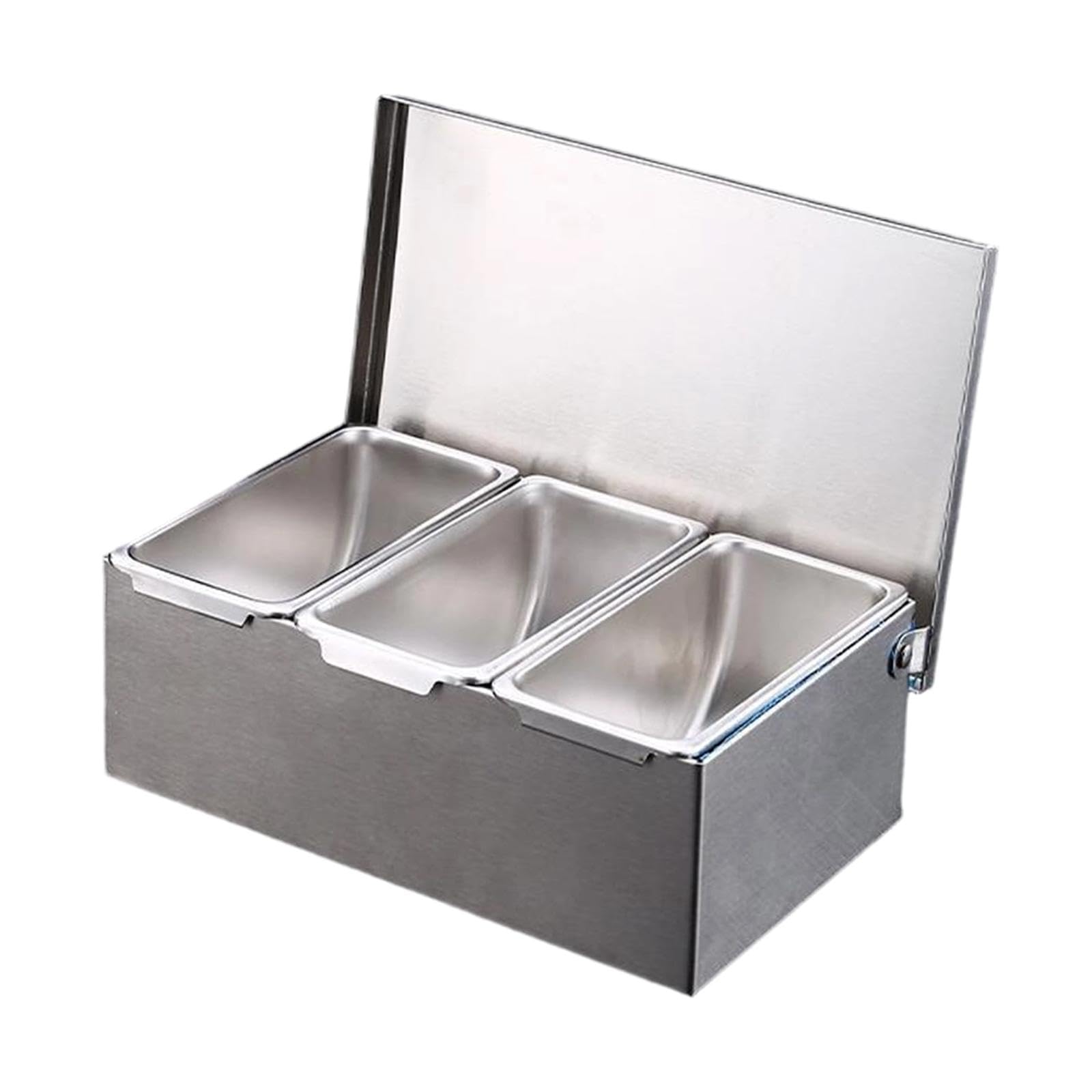 Dispensador de Especias de Acero Inoxidable, Recipiente de Almacenamiento, Bandeja para Especias, Contenedor de Especias, Estación de Aderezos, Organi, 3 cuadrículas, Individual