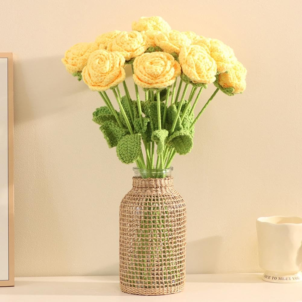 Hand-woven Roses,9Pcs DIY Handwoven Knitting Crochet Flower