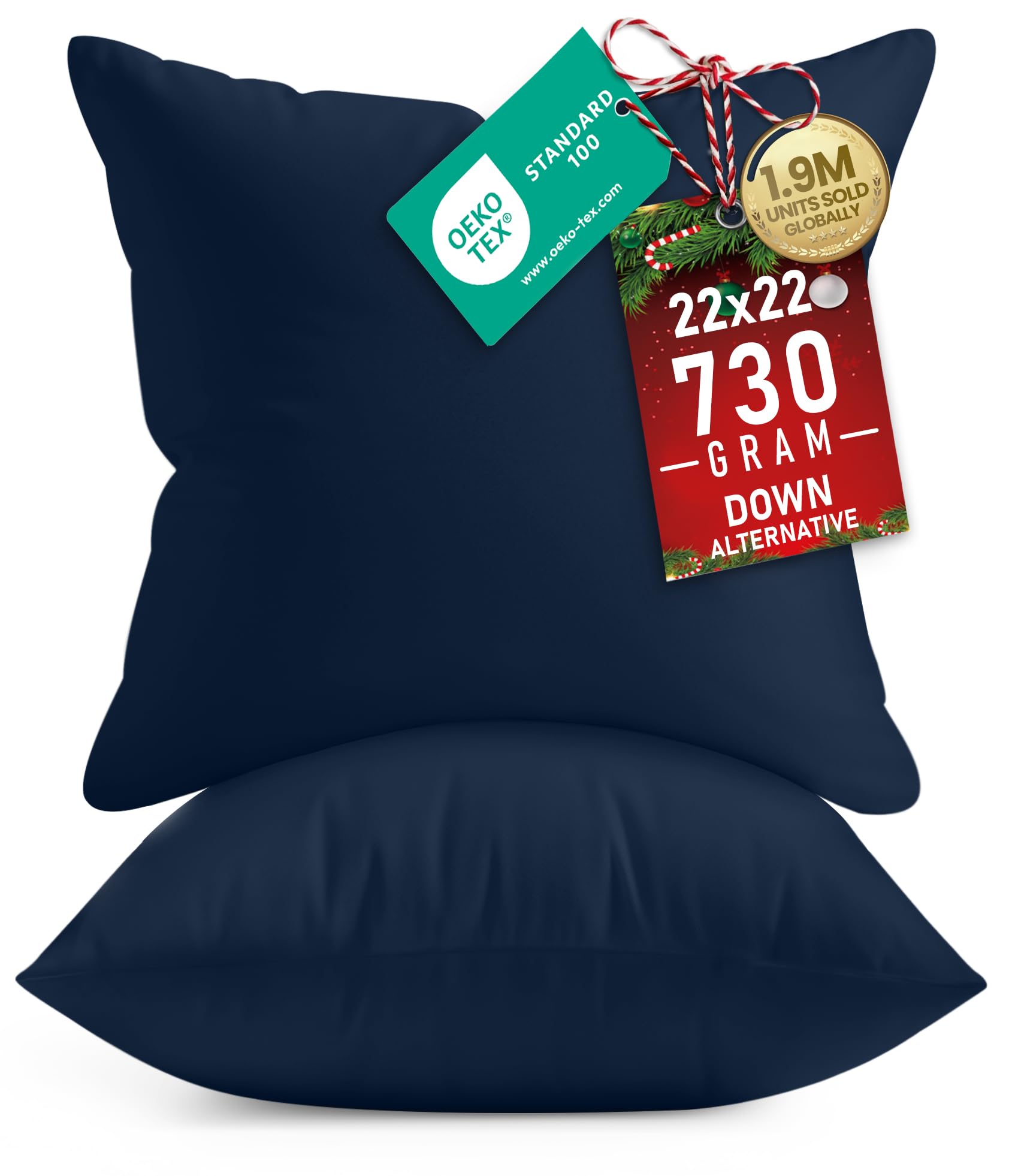 Utopia Bedding Throw Pillows Insert (Pack of 2, Navy) - 22 x 22 Inches Bed and Couch Pillows - Indoor Decorative Pillows