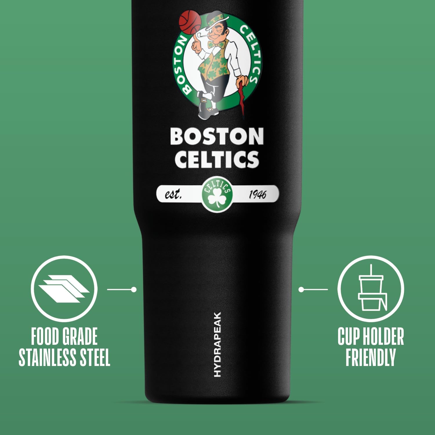 Hydrapeak x NBA Officially Licensed Boston Celtics 32 oz Nomad Tumbler with Handle and Straw Lid, Leakproof Stainless Steel Water Bottle - Image 4