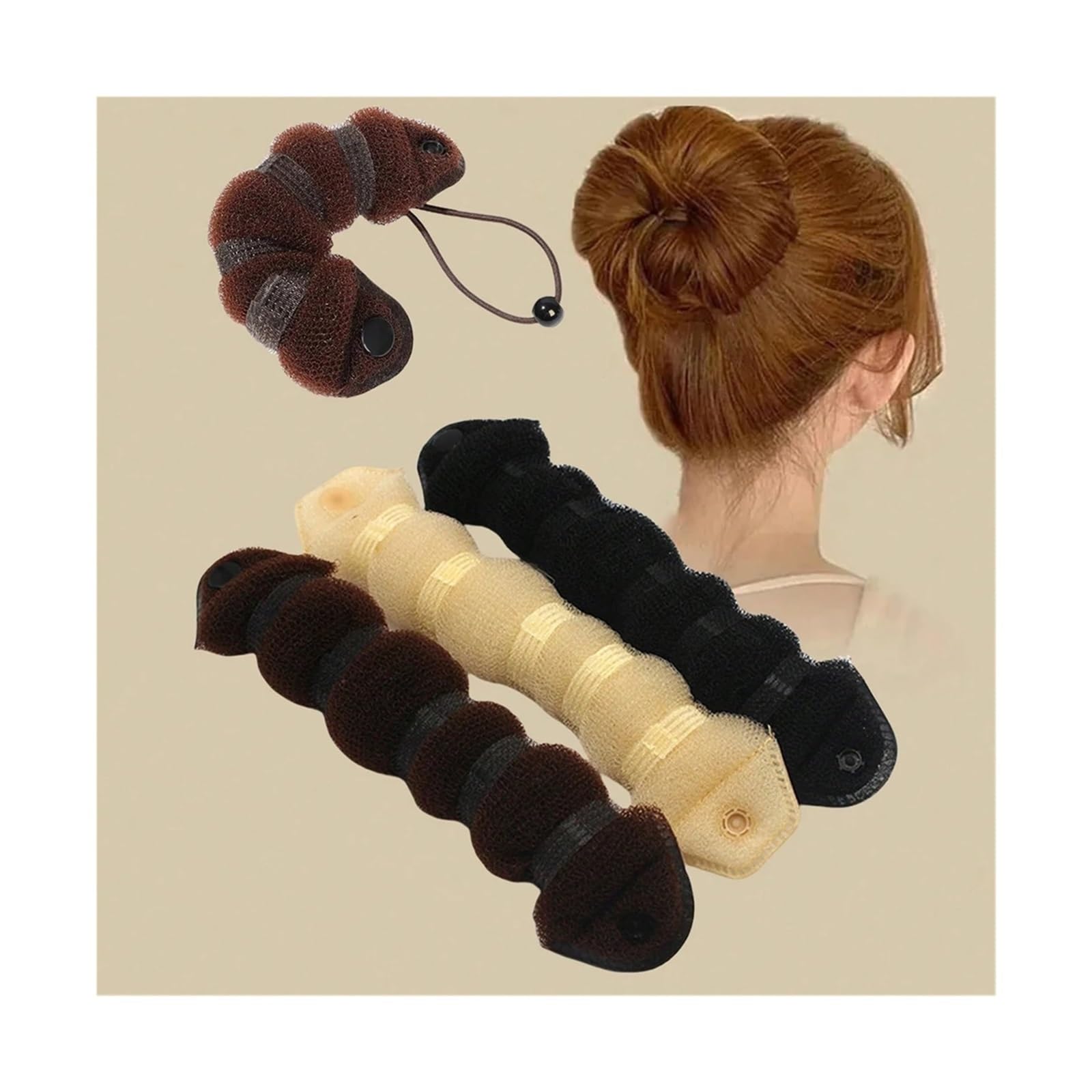 3 uds. for hacer moños en el pelo, Donut for herramientas for cabello, horquilla, accesorios for for mujeres, trenzas de estilo(Black)