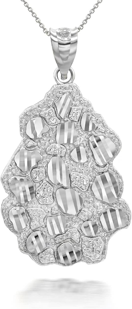 Claddagh Gold Solid 925 Sterling Silver Nugget Style Charm Pendant Necklace with Rolo Chain and Pendant only