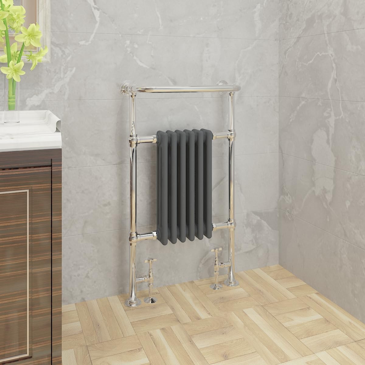 Warmehaus Traditional Victorian 952X569mm Heated Towel Rail Bathroom Radiator Chrome & Anthracite