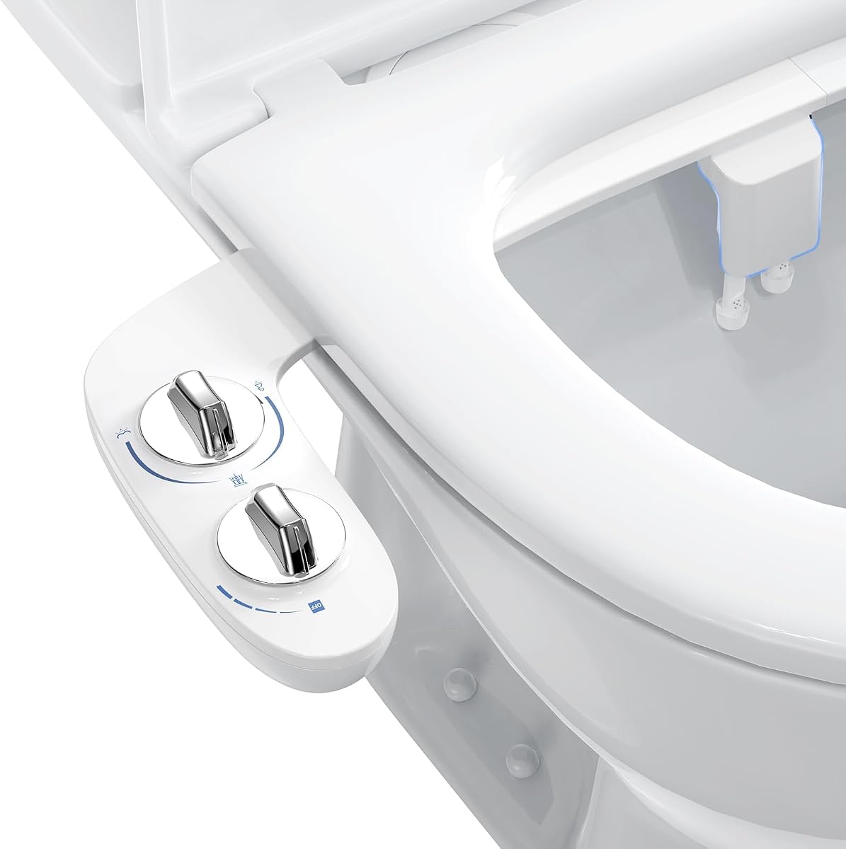 Toilet Bidet Attachment, Non-Electric Dual Nozzle (Feminine/Bidet Wash), Self-Cleaning Fresh Cold Water Sprayer Bidets for Toilets with Adjustable Water Pressure (Dual Knob, Chrome)