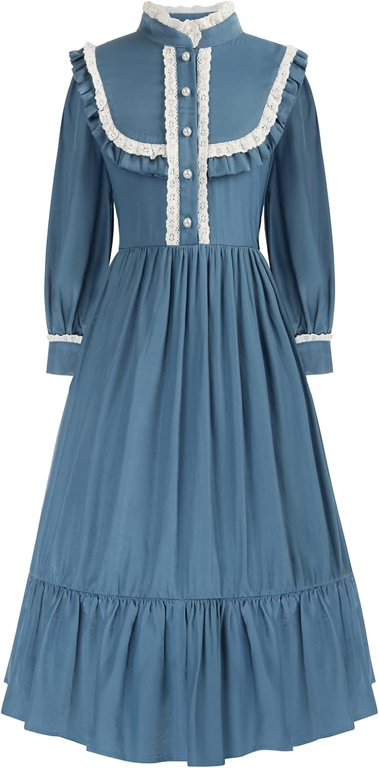 Scarlet Darkness Girls Dresses Long Sleeve Casual High Neck Girl Dress Children Kids Ruffle Trim Outfit