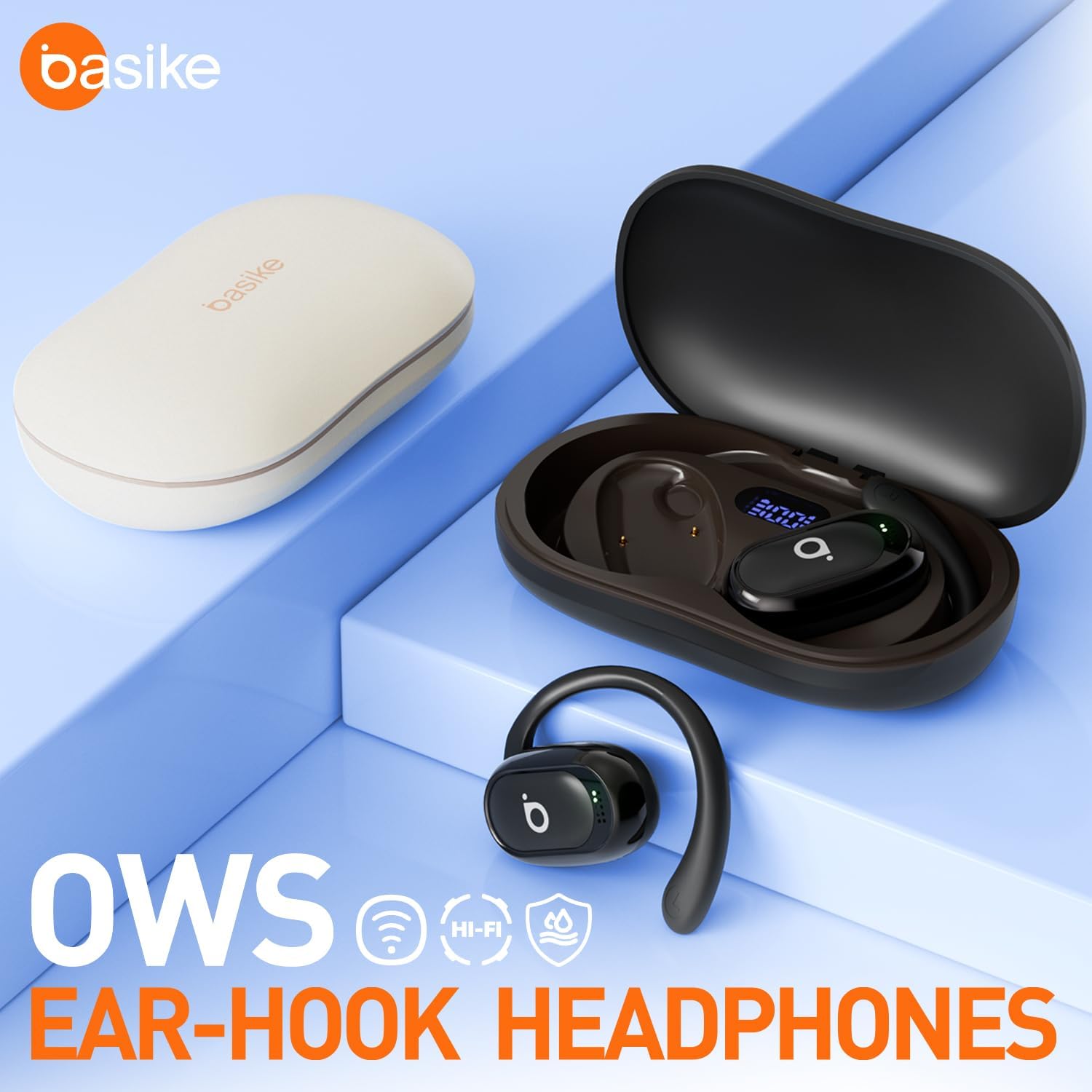 Basike BA-FON153 Bluetooth Earphones and charging case.