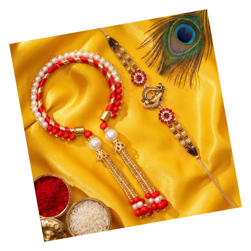 TIED RIBBONS Unisex Adult Rakhi For Brother And Bhabhi - Designer Bangle Rakhi Set Of 2 With Greeting Card And Tikka Combo - Bracelet Lumba Rakhi For Bhaiya Bhabhi - Rakhis For Rakshabandhan Couple-image-18