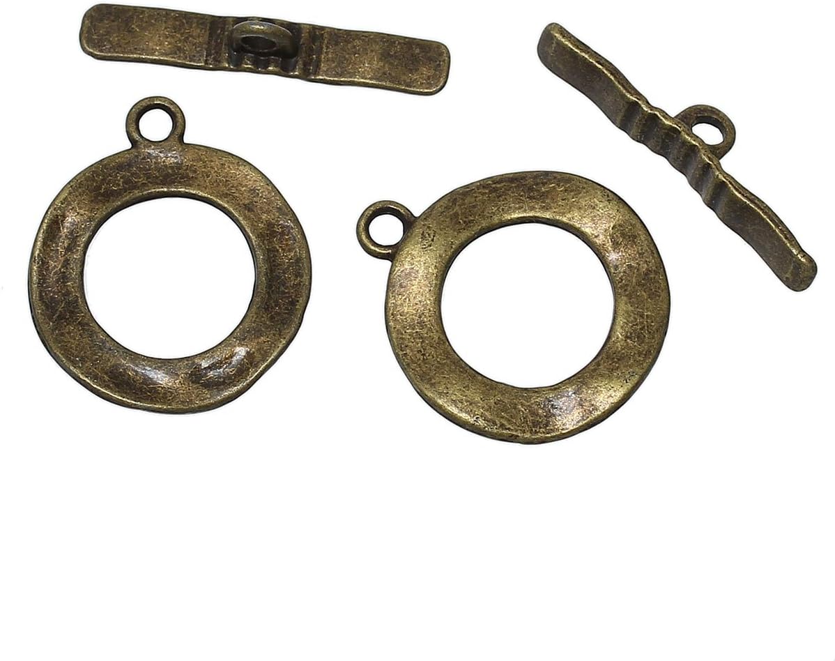 28 Sets Bronze Tone Antiqued Round Hammered Bracelet Toggle Clasps - Findings, DIY Crafts, Jewelry Making - Image 3