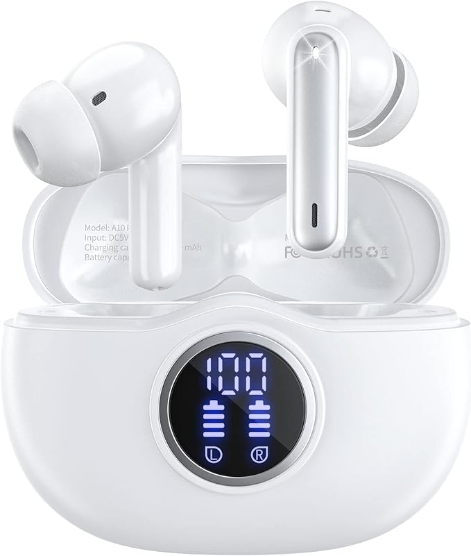 Auriculares Inalámbricos, Auriculares Bluetooth 5.3 In Ear HD Micrófono Hi-Fi Estéreo Cancelación de Ruido, Pantalla LED Cascos Inalambricos Bluetooth con 40H de Reproducción, IP7 Impermeable, USB-C